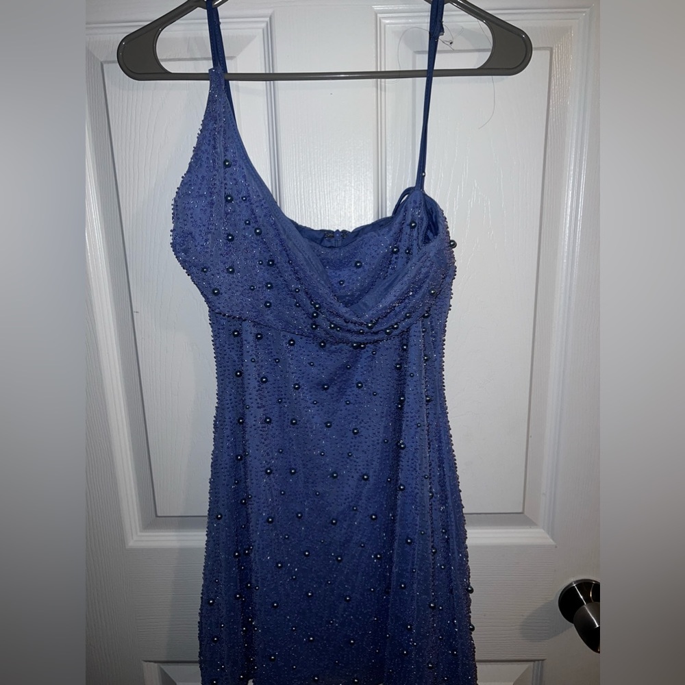 Embellished Asymmetric Corset Mini Dress in Light Blue- Oh Polly